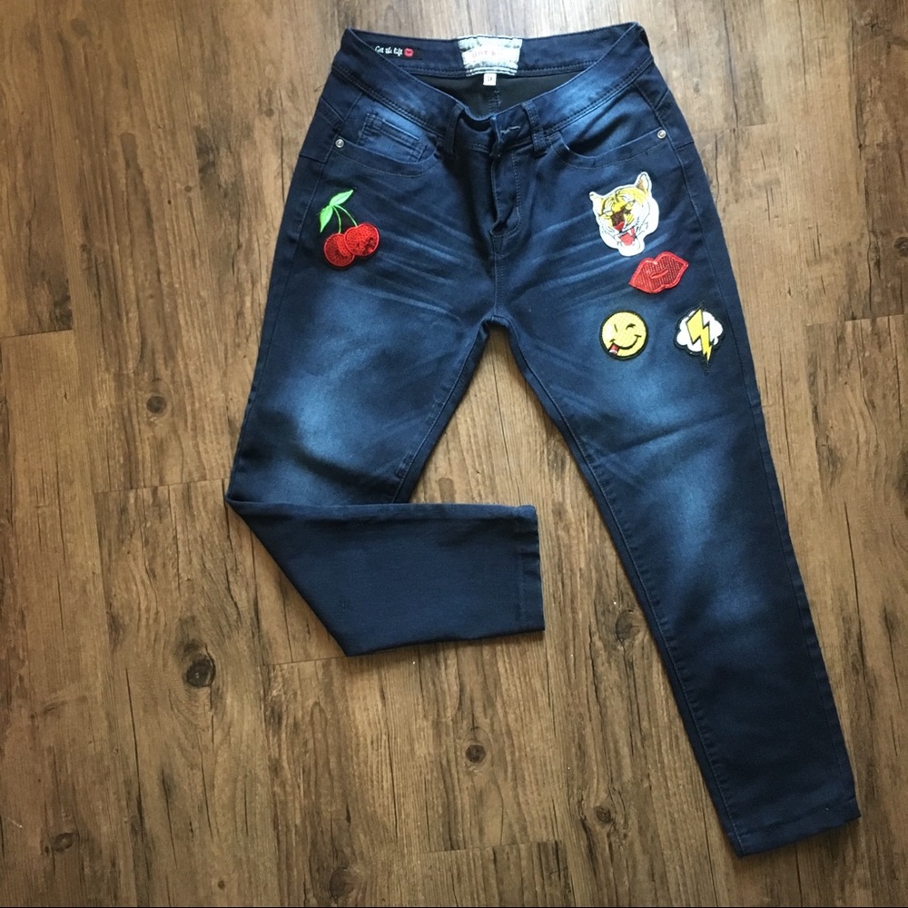Hot Kiss 💋 🐯 ⚡️🍒 Patches Skinny Jeans